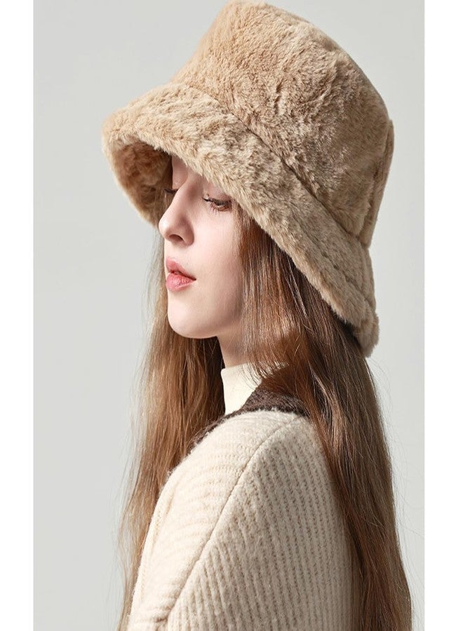 KORADI Womens Winter Bucket Hat Warm Faux Fur Hats Solid Color Wide Brim Caps(Royal Blue - Image 5